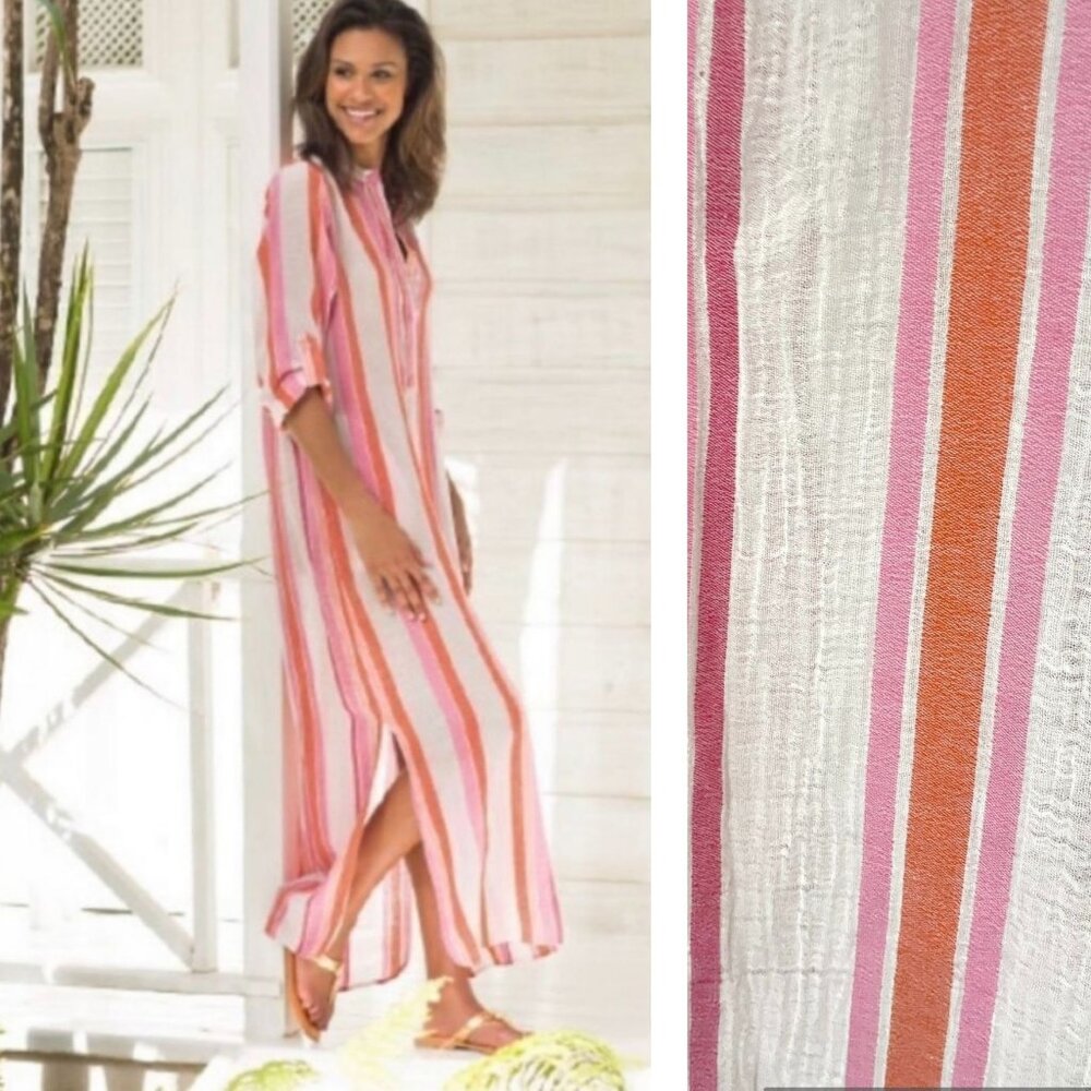 Soft Surroundings South Coast Multicolor Stripe Caftan Dress Cover Up